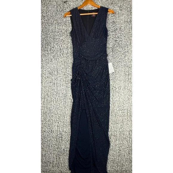 Vince Camuto Midi Dress Size 2 Navy Silver Rouged Cocktail Mother Bride Party - Picture 3 of 8